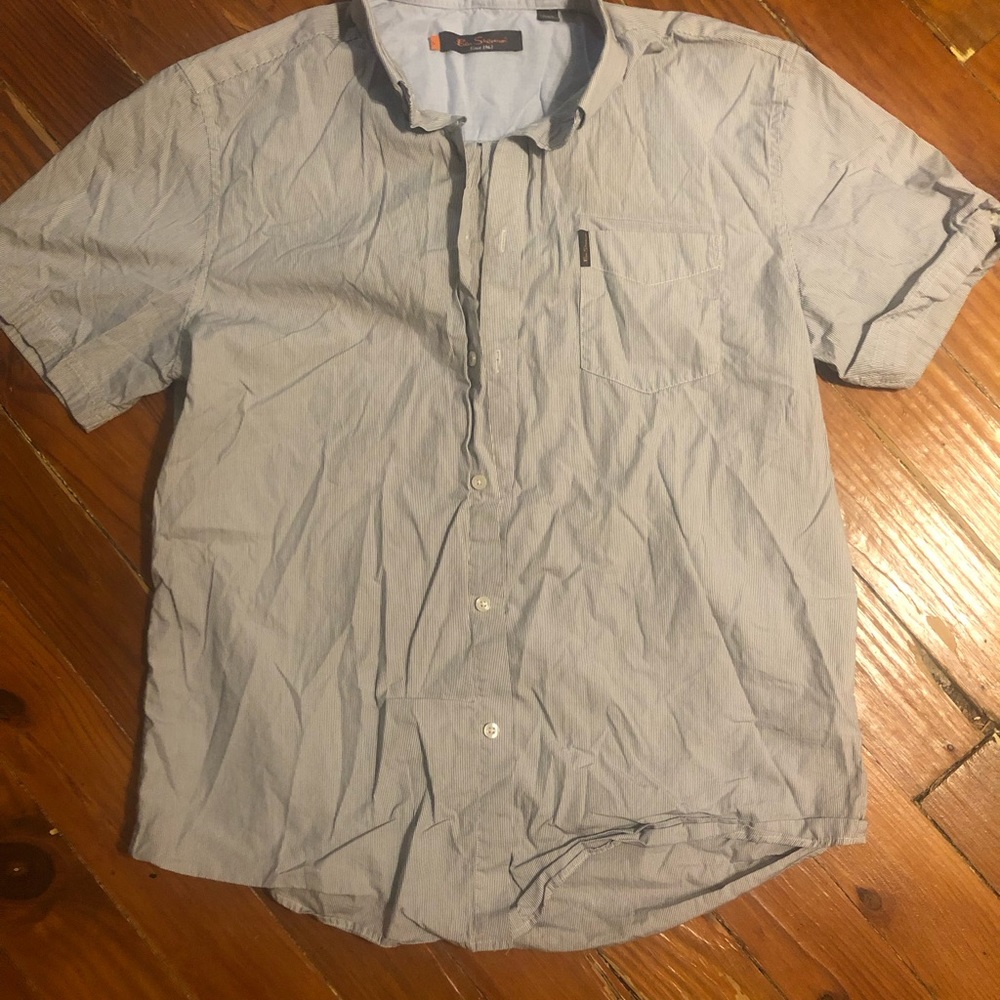 Blue White Stripe Short Sleeve Button Up